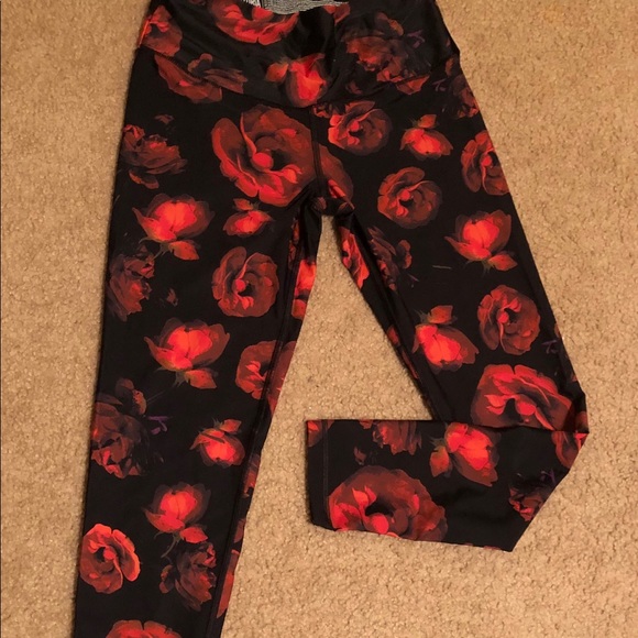 Victoria's Secret Pants - New Victoria Sport Black and Red Rose Leggings, M